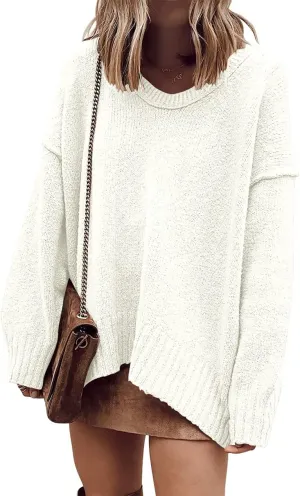 ANRABESS Women's Oversized Casual Loose Slouchy Scoop V Neck Batwing Long Sleeve Knit 2025 Fall Pullover Sweaters