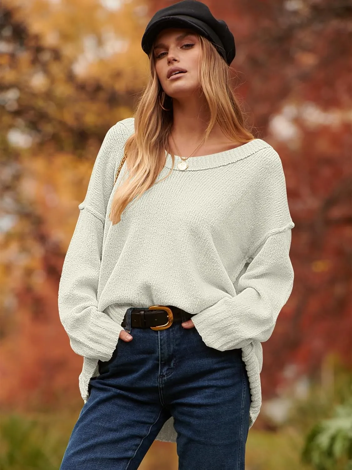 ANRABESS Women's Oversized Casual Loose Slouchy Scoop V Neck Batwing Long Sleeve Knit 2025 Fall Pullover Sweaters