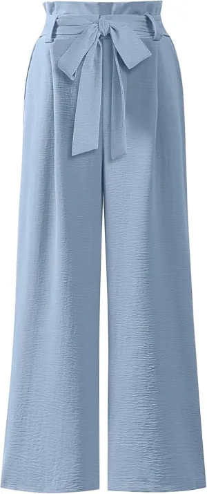 ANRABESS Womens Wide Leg Palazzo Pants Belted High Waisted Business Casual Flowy Long Trousers with Pockets
