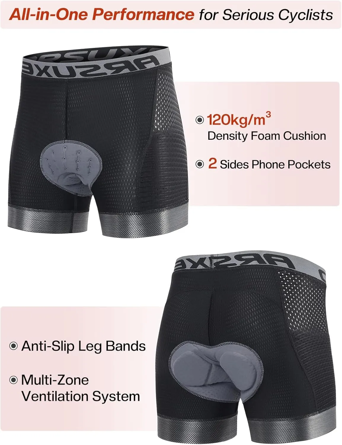 ARSUXEO Cycling Underwear Men With Pockets 4D Padded Bike Shorts Bicycle Biking Cycling Shorts