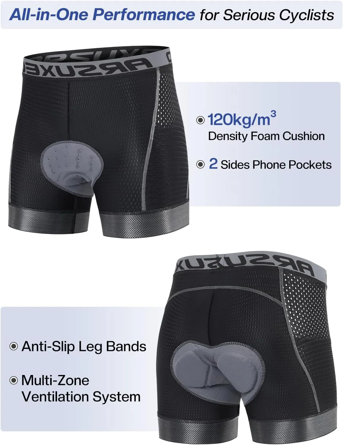 ARSUXEO Cycling Underwear Men With Pockets 4D Padded Bike Shorts Bicycle Biking Cycling Shorts