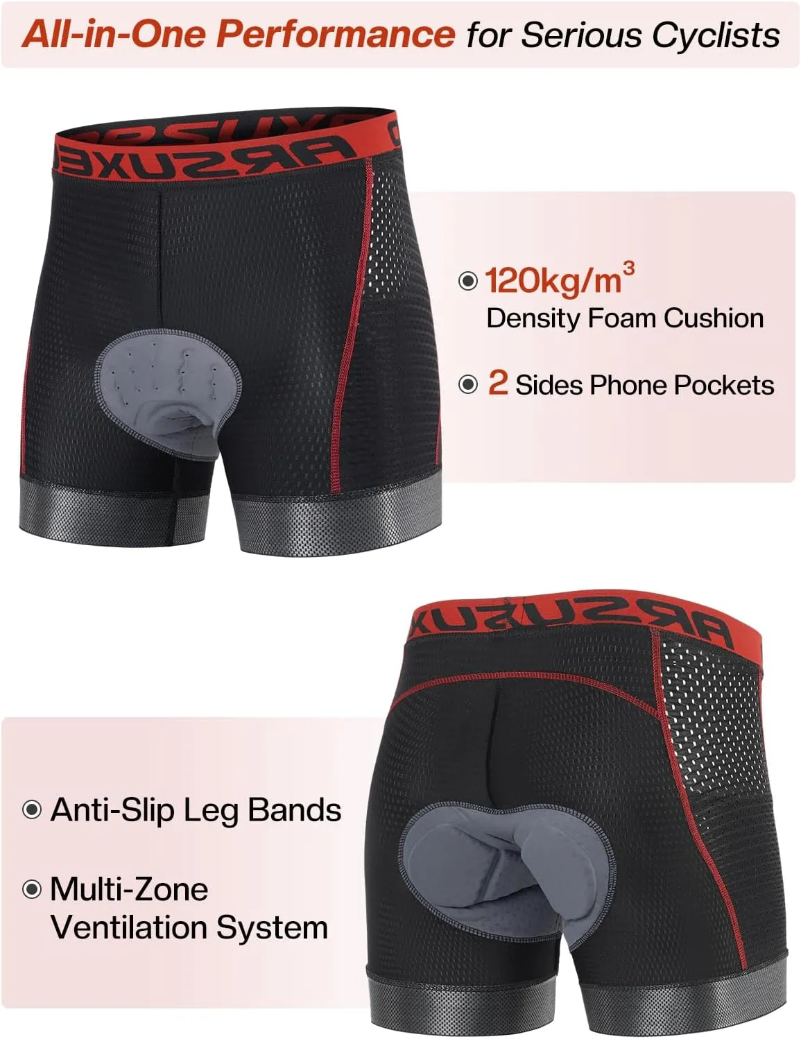 ARSUXEO Cycling Underwear Men With Pockets 4D Padded Bike Shorts Bicycle Biking Cycling Shorts