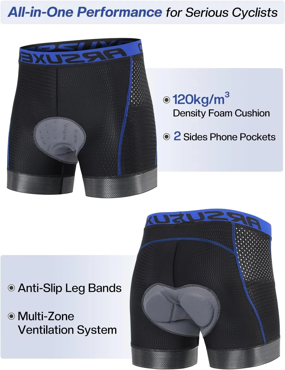 ARSUXEO Cycling Underwear Men With Pockets 4D Padded Bike Shorts Bicycle Biking Cycling Shorts