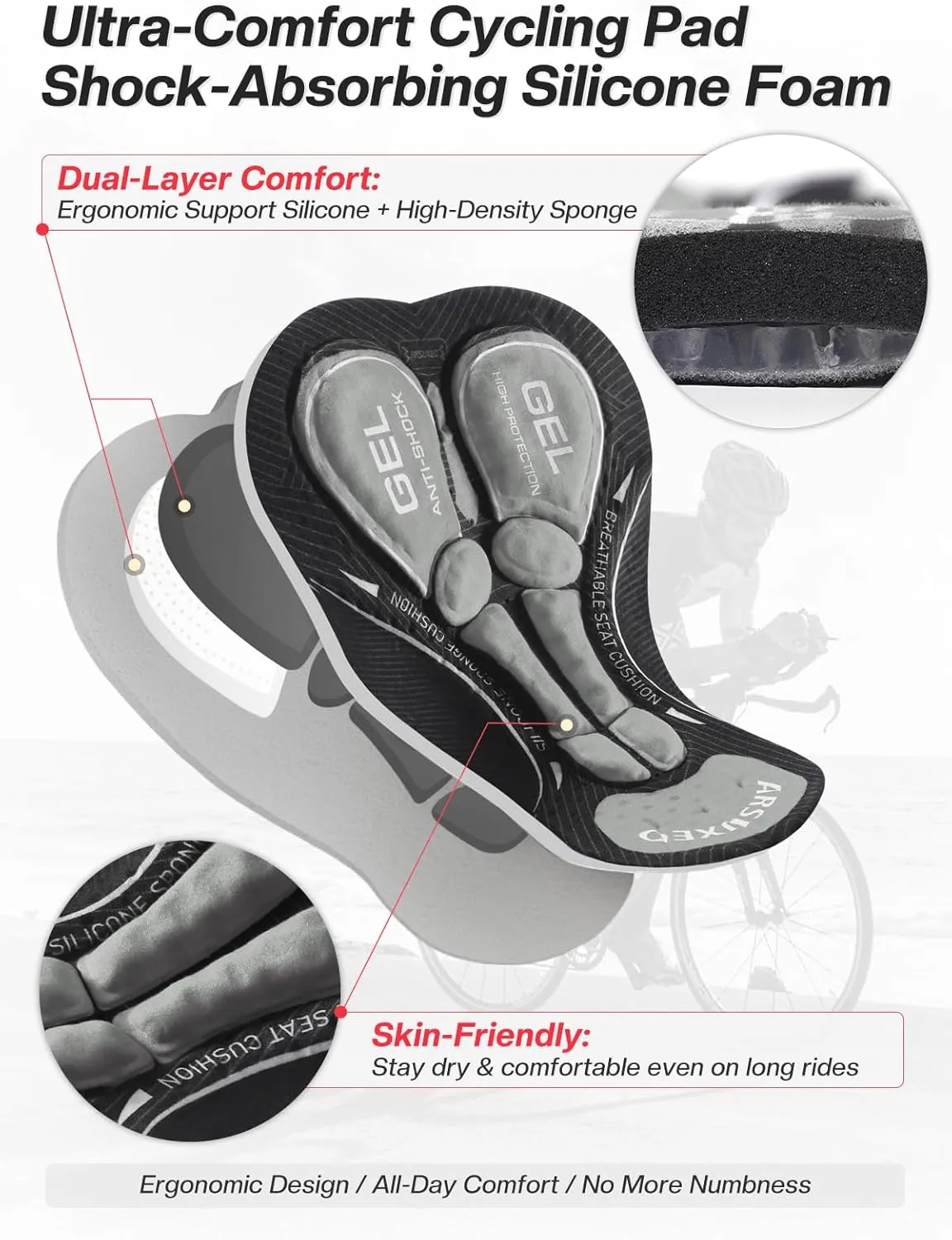 ARSUXEO Men's Cycling Underwear 4D Padded Bike Shorts Bicycle Biking Cycling Shorts with Padding Mountain Bike Liner