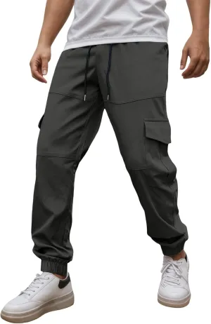 Athletic Pants for Men Cargo Lightweight Elastic Waist Hiking Camping Tapered Pants Breathable Running Sports Joggers