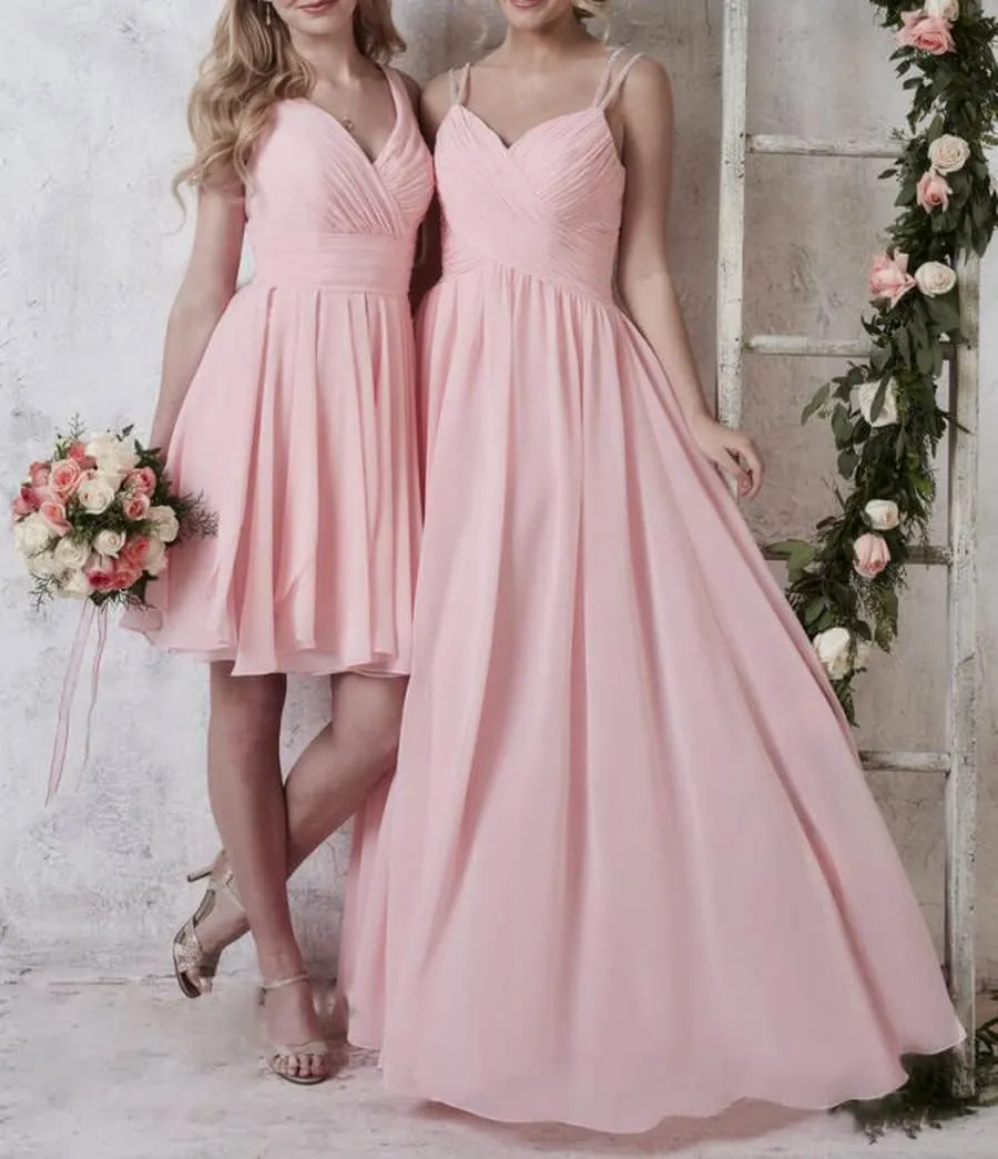 AUMEELAM Women's V-Neck Short Bridesmaid Dress Chiffon Pleated A Line Formal Evening Dress