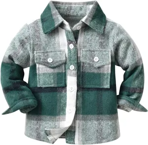 AWIBMK Boys Girls Flannel Shirt Jacket Kids Long Sleeve Plaid Button Down Shacket Christmas Coat Top Fall Outwear Clothes