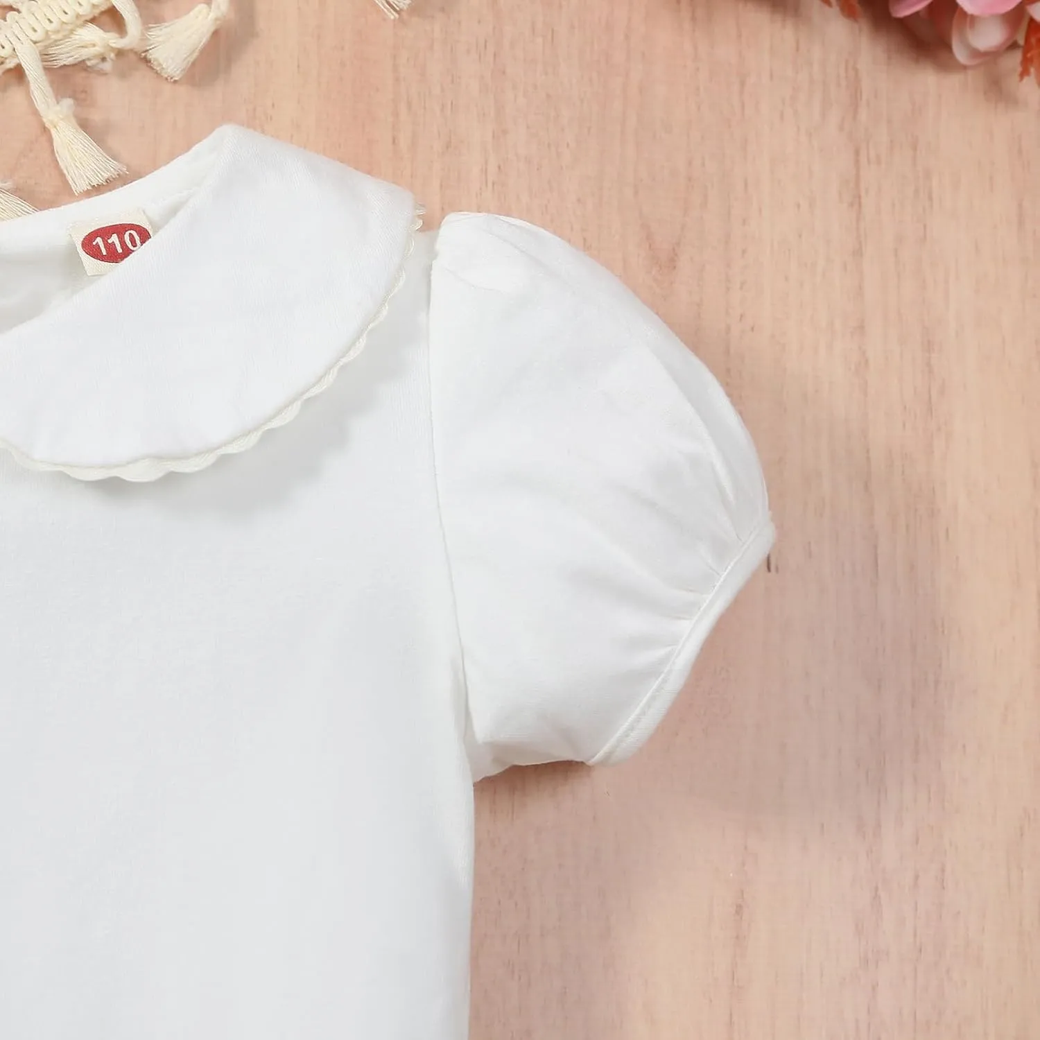 Baby Girl Kids Blouses Shortsleeves Solid Color Doll Collar T-Shirt Top Bottom