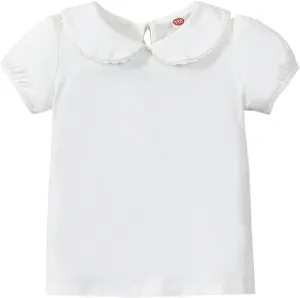 Baby Girl Kids Blouses Shortsleeves Solid Color Doll Collar T-Shirt Top Bottom