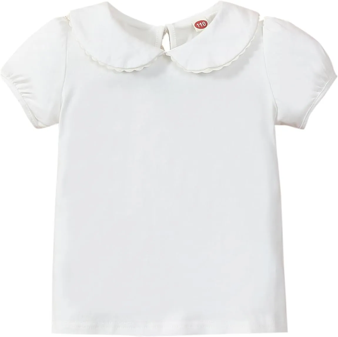 Baby Girl Kids Blouses Shortsleeves Solid Color Doll Collar T-Shirt Top Bottom