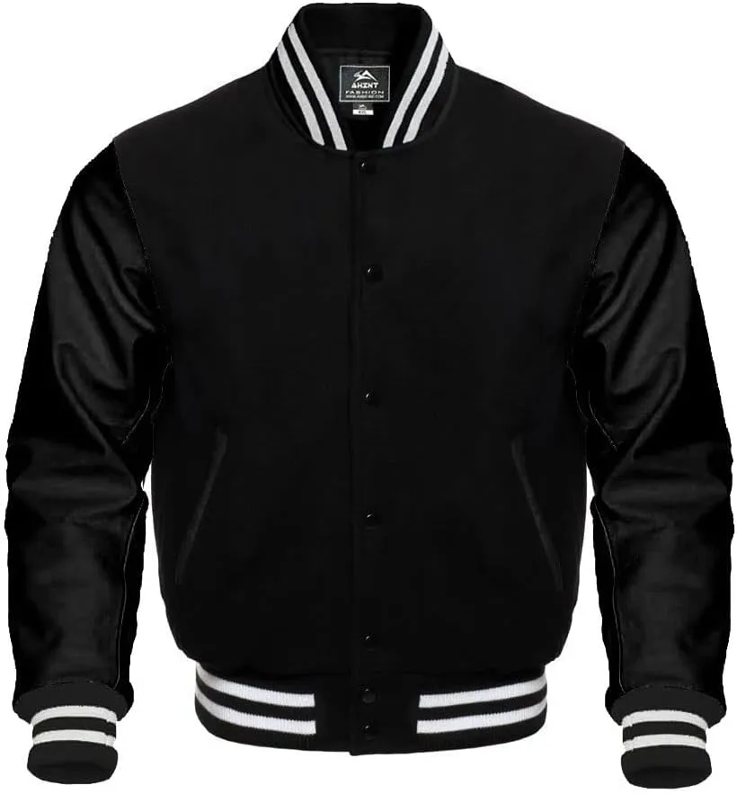 Baseball Jacket Varsity Letterman Jackets Genuine Leather Sleeves & 37 Team Colors Original Wool