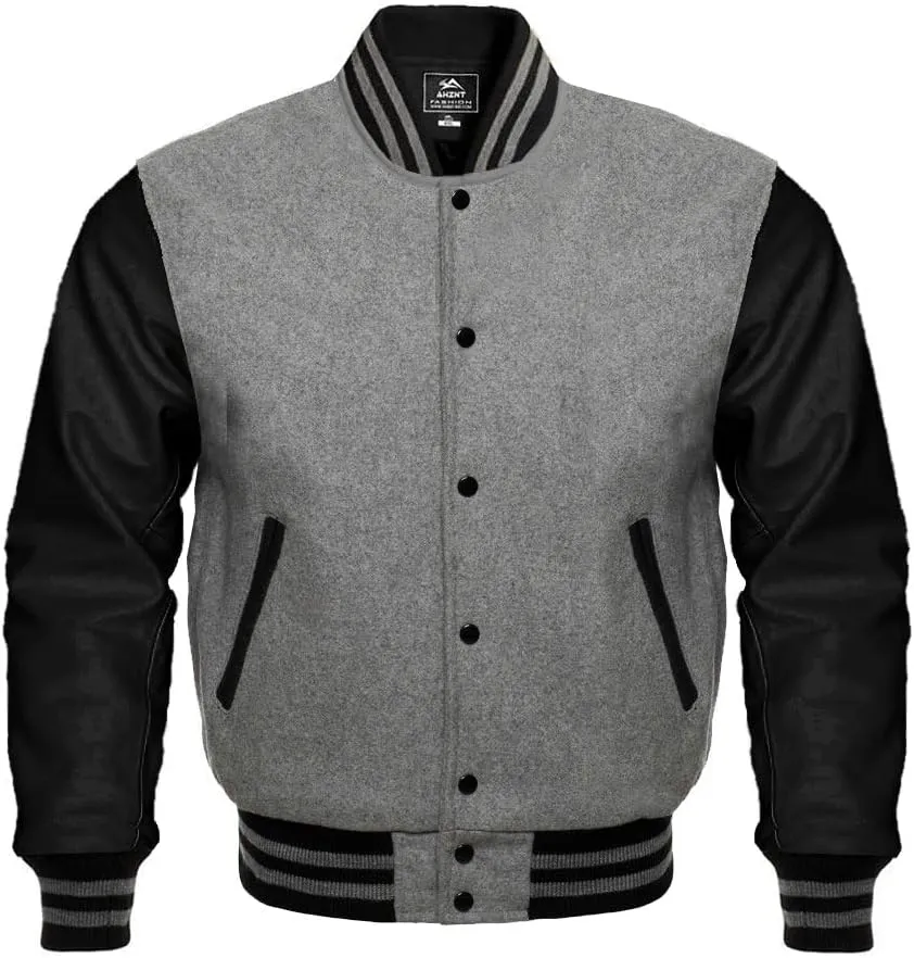 Baseball Jacket Varsity Letterman Jackets Genuine Leather Sleeves & 37 Team Colors Original Wool