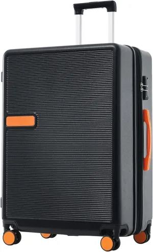 belupai Expandable Hardshell Luggage,Lightweight Carry On Suitcase with Spinner Wheels (Black, 24in)