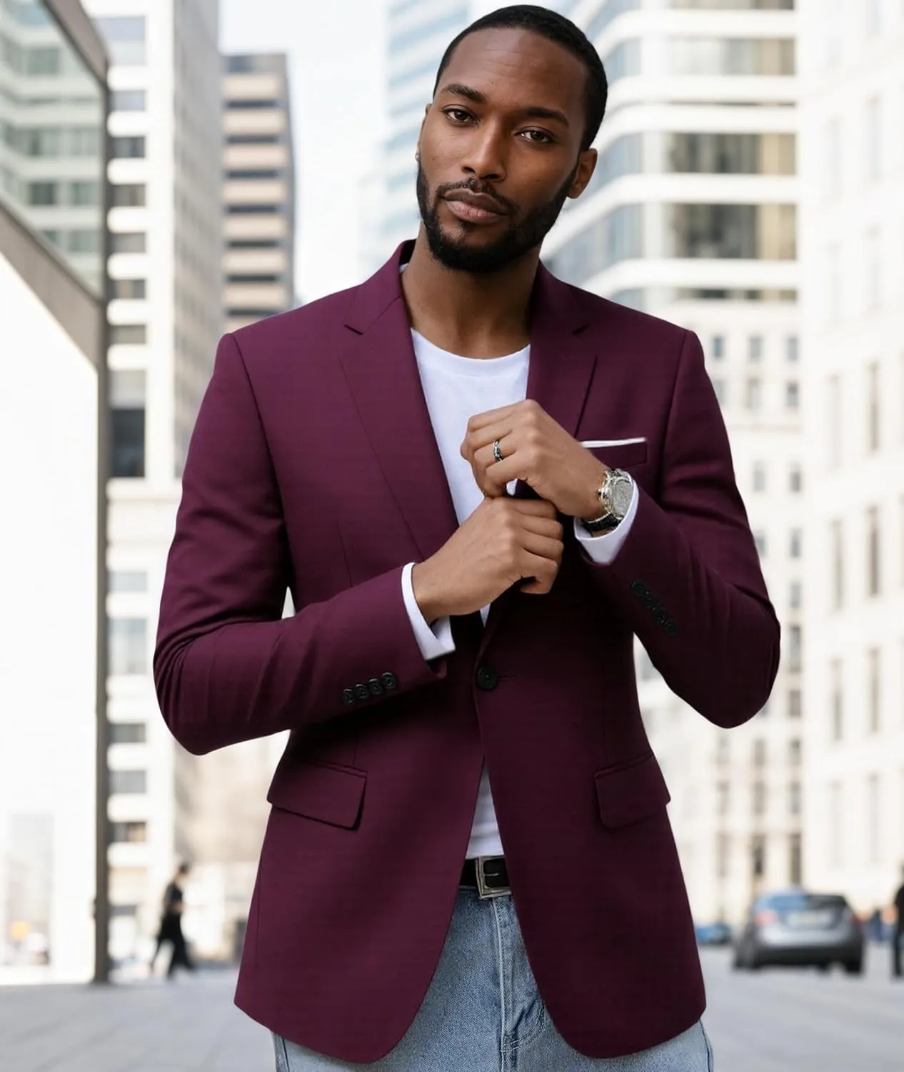Beninos Mens Blazer Jacket Slim Fit Casual One Button Sport Coats