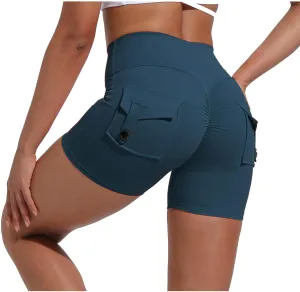 Biker Shorts Women with Pockets High Waisted Workout Tummy Control Gym Cargo Pants Butt Lifting Running Yoga Shorts