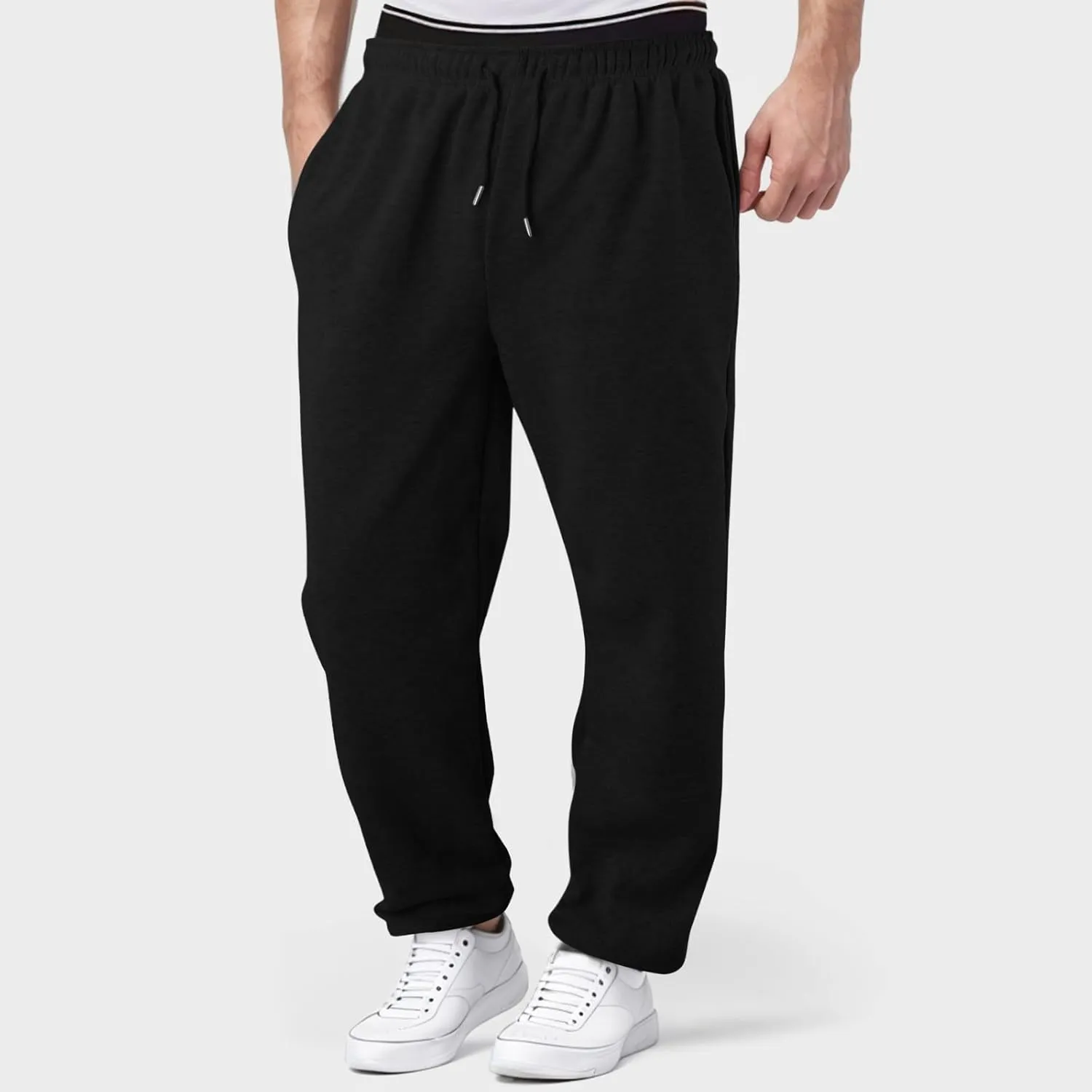 Black Cargo Pants Men Mens Oversized Cargo Pants Casual Drawstring Joggers Work Solid Color Sweatpants with Multi Pocket