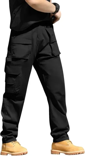 Black Cargo Trousers for Men, Fast Dry Straight Fit Basic Travel Pants Men Climbing Comfy Clothing Waterproof Ripstop Multipants Photography XXXL