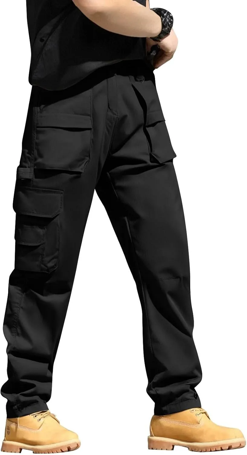 Black Cargo Trousers for Men, Fast Dry Straight Fit Basic Travel Pants Men Climbing Comfy Clothing Waterproof Ripstop Multipants Photography XXXL