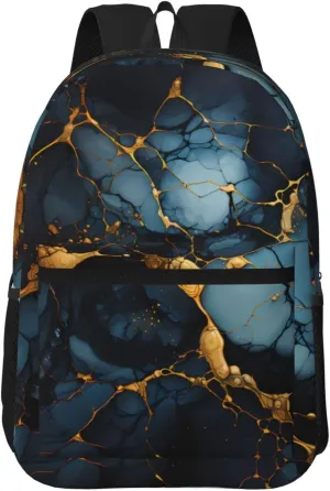 Black Gold Marbled Travel Laptop Backpack, 17 Inch Backpack for Men and Women, Work, Leisure, College, High School Backpack,