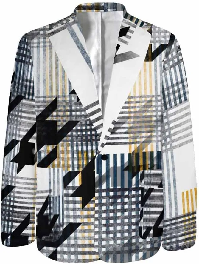 Blazer for Men Black and Orange Houndstooth Men's Long-Sleeve Classic-Fit Button-Front Stretch Blazer