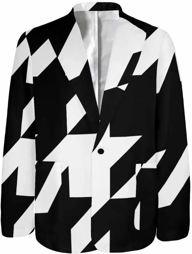 Blazer for Men Black and Orange Houndstooth Men's Long-Sleeve Classic-Fit Button-Front Stretch Blazer