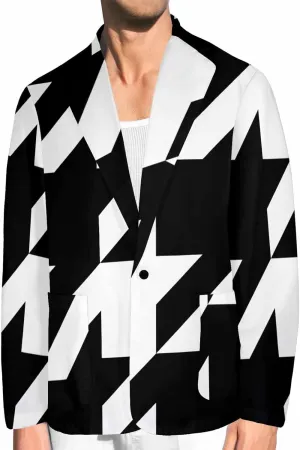 Blazer for Men Black and Orange Houndstooth Men's Long-Sleeve Classic-Fit Button-Front Stretch Blazer