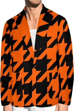 Blazer for Men Black and Orange Houndstooth Men's Long-Sleeve Classic-Fit Button-Front Stretch Blazer