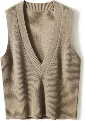 Blostirno Women's Sweater Vest V Neck Knit Pullover Vests Trendy Solid Knitwear Sleeveless Sweaters Tops