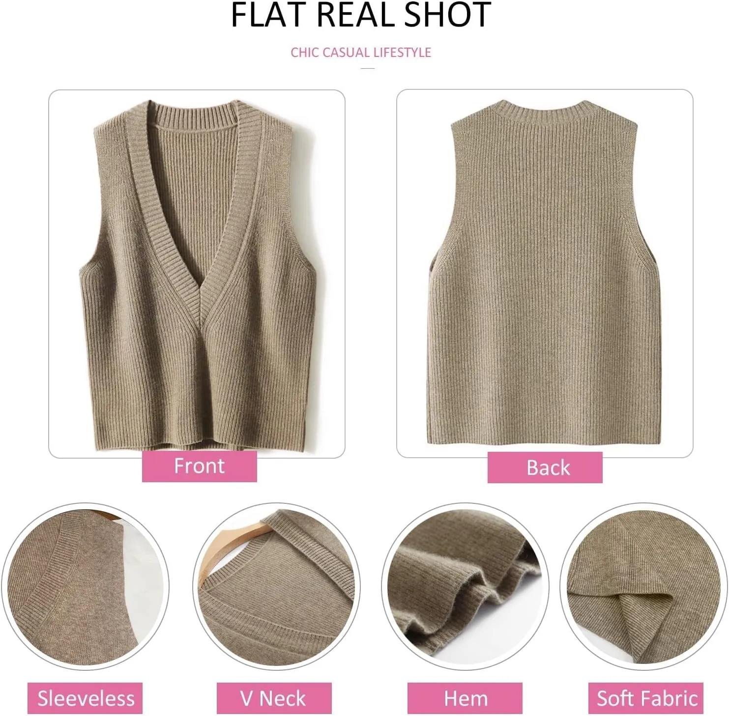 Blostirno Women's Sweater Vest V Neck Knit Pullover Vests Trendy Solid Knitwear Sleeveless Sweaters Tops