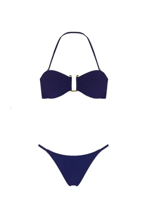 BLUE BANDEAU TOP AND STRING BOTTOM BIKINI
