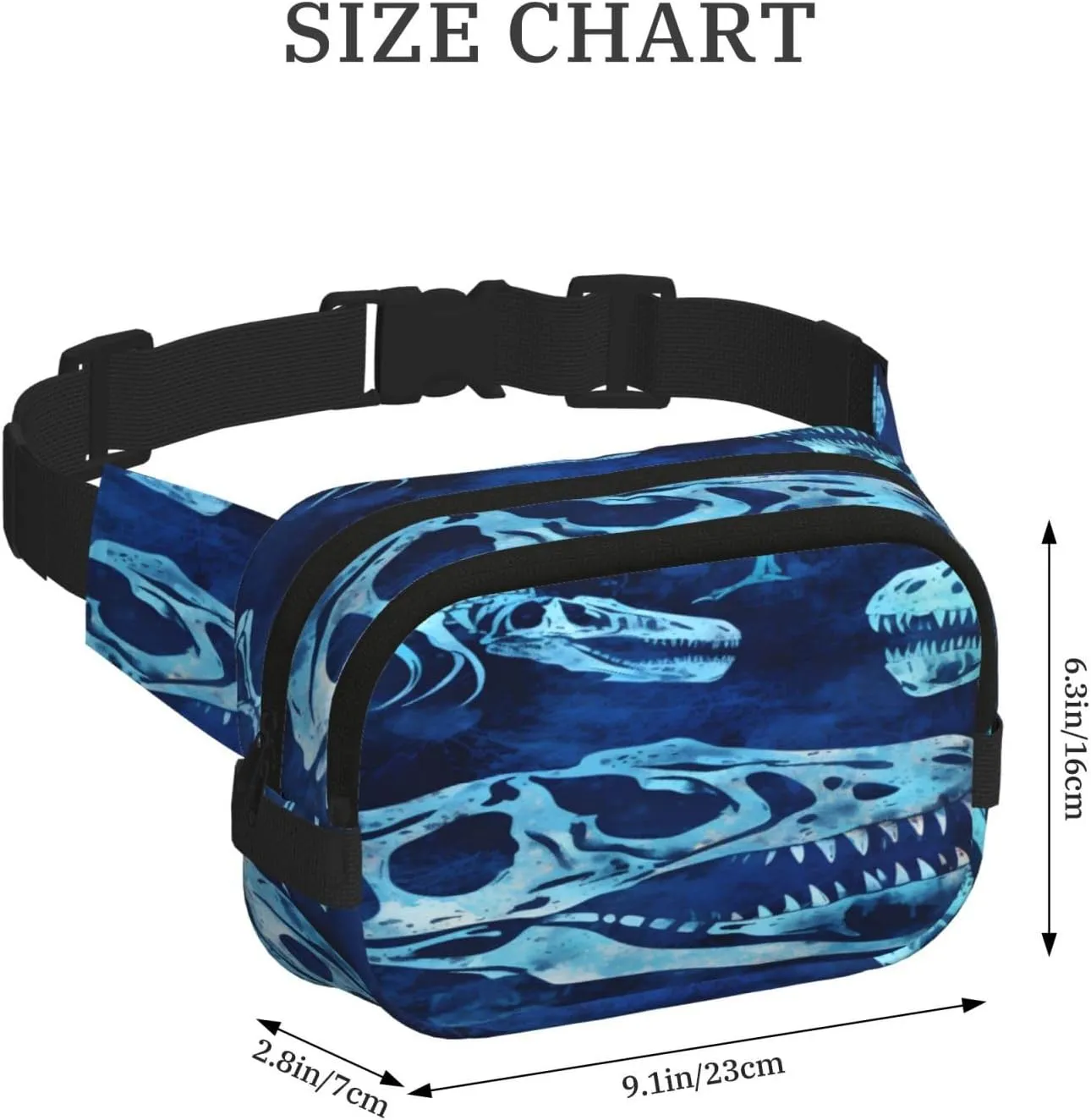 Blue Dinosaur Print Funny Pack Waist Pack for Women Men, Double Layer Pack for Workout Running Travelling