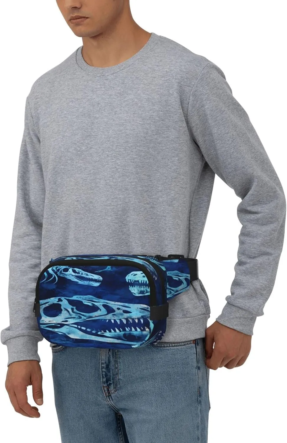 Blue Dinosaur Print Funny Pack Waist Pack for Women Men, Double Layer Pack for Workout Running Travelling