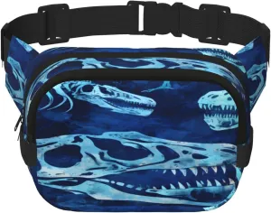 Blue Dinosaur Print Funny Pack Waist Pack for Women Men, Double Layer Pack for Workout Running Travelling