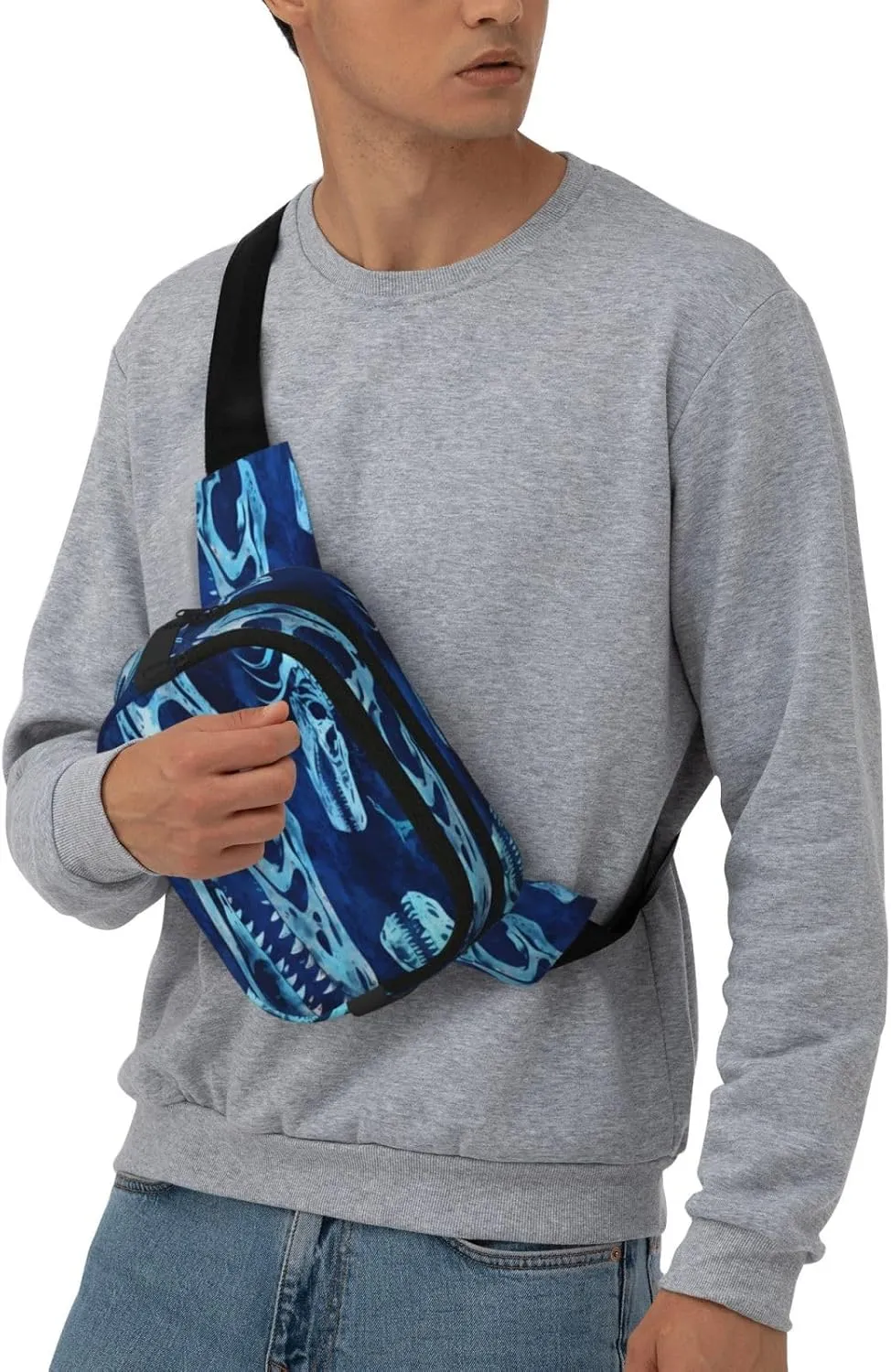Blue Dinosaur Print Funny Pack Waist Pack for Women Men, Double Layer Pack for Workout Running Travelling