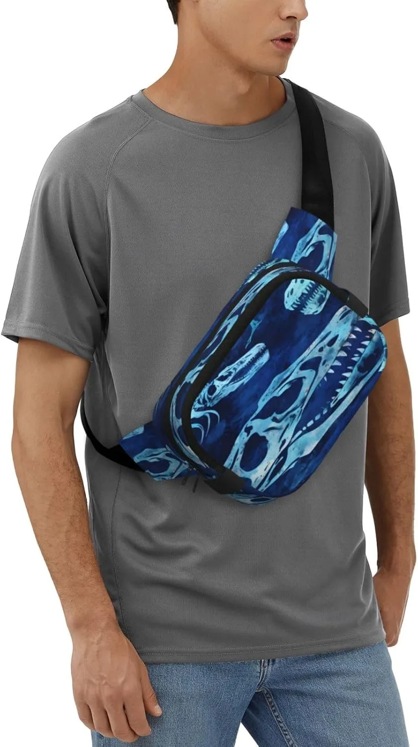 Blue Dinosaur Print Funny Pack Waist Pack for Women Men, Double Layer Pack for Workout Running Travelling