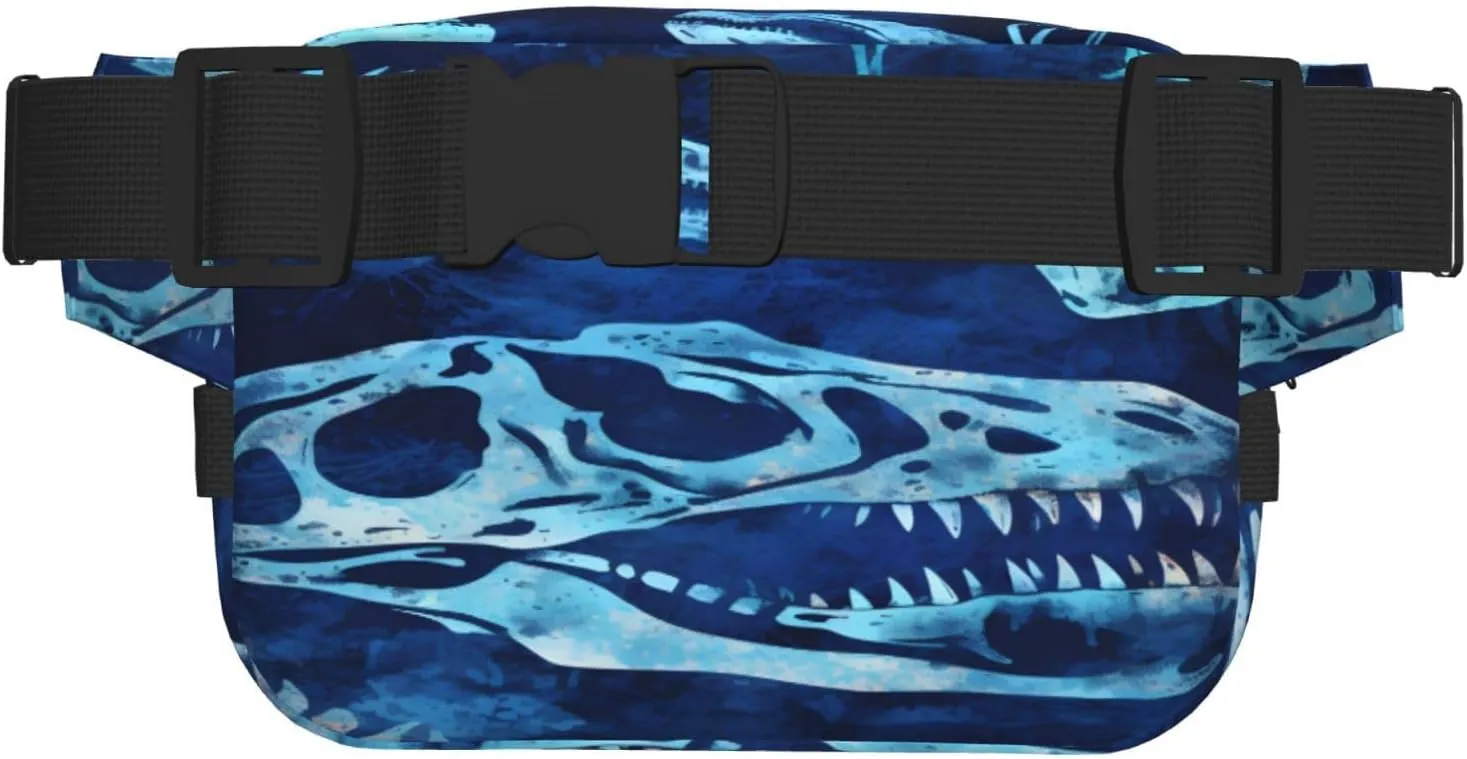 Blue Dinosaur Print Funny Pack Waist Pack for Women Men, Double Layer Pack for Workout Running Travelling