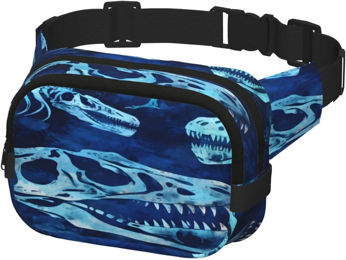 Blue Dinosaur Print Funny Pack Waist Pack for Women Men, Double Layer Pack for Workout Running Travelling