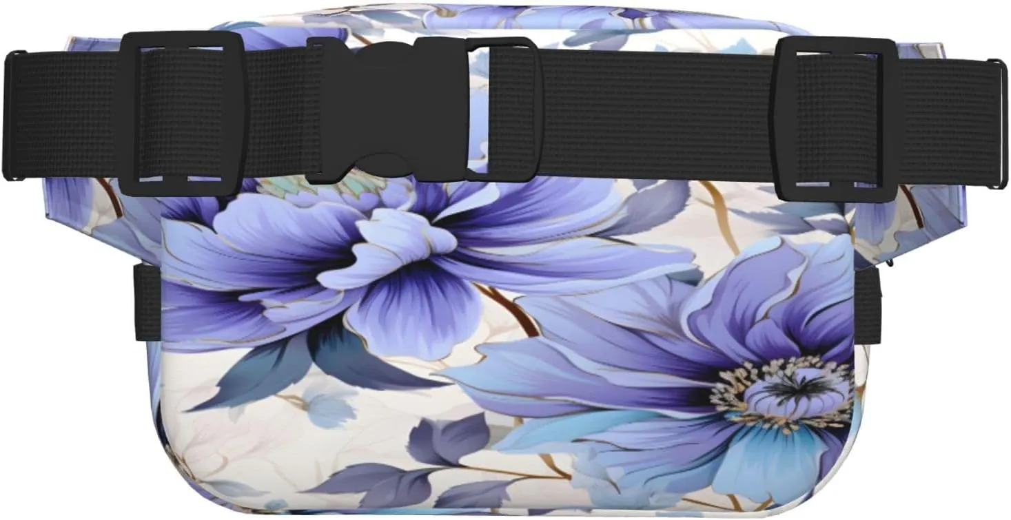 Blue Flower Pattern Funny Pack Waist Pack for Women Men, Double Layer Pack for Workout Running Travelling