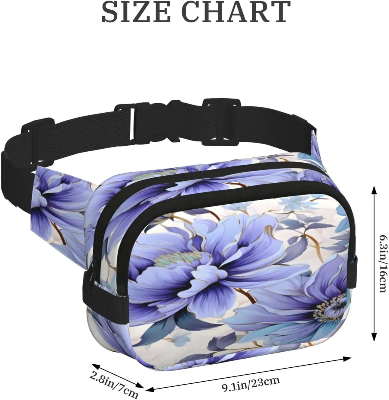 Blue Flower Pattern Funny Pack Waist Pack for Women Men, Double Layer Pack for Workout Running Travelling