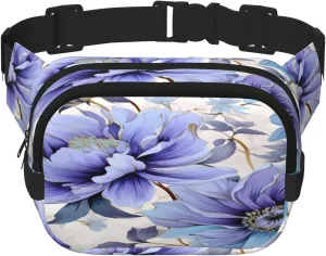 Blue Flower Pattern Funny Pack Waist Pack for Women Men, Double Layer Pack for Workout Running Travelling