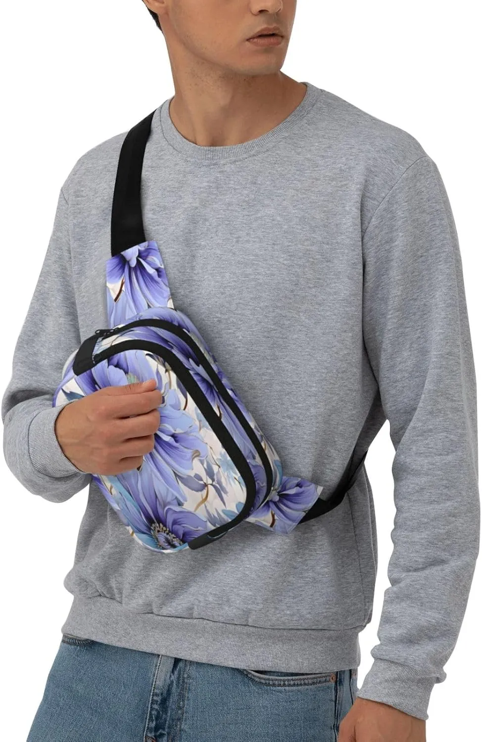 Blue Flower Pattern Funny Pack Waist Pack for Women Men, Double Layer Pack for Workout Running Travelling