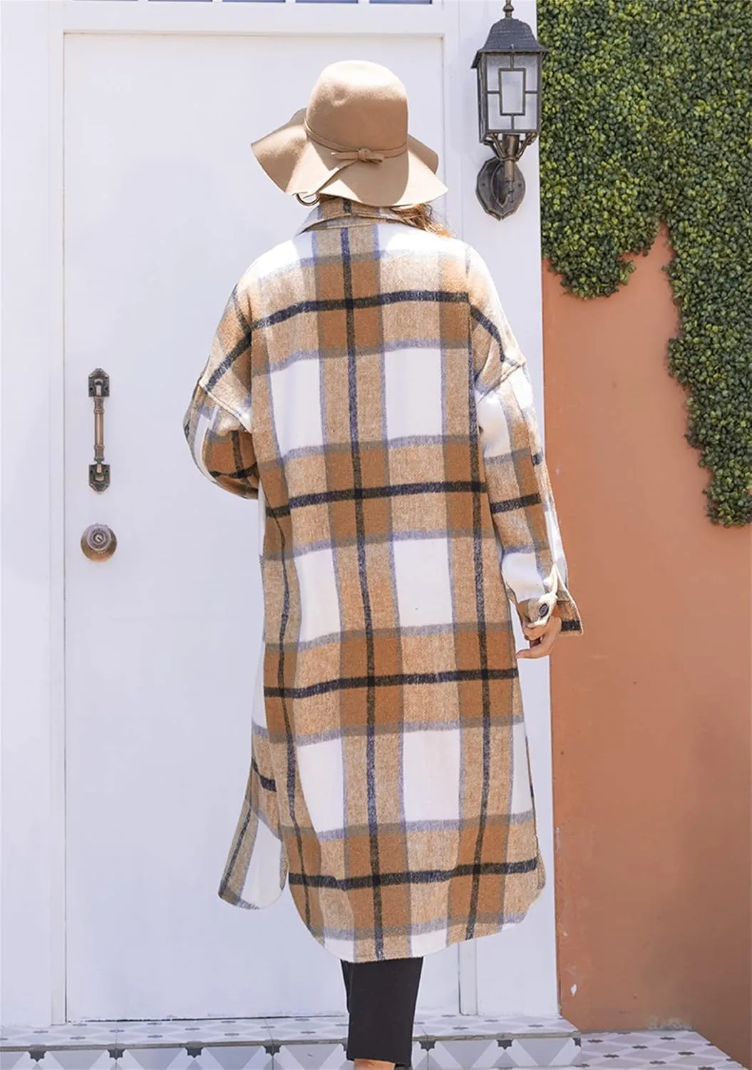 BOFETA Ladies Plaid Jackets Long Sleeve Flannel Shacket Jacket for Women Button Down Plaid Shacket