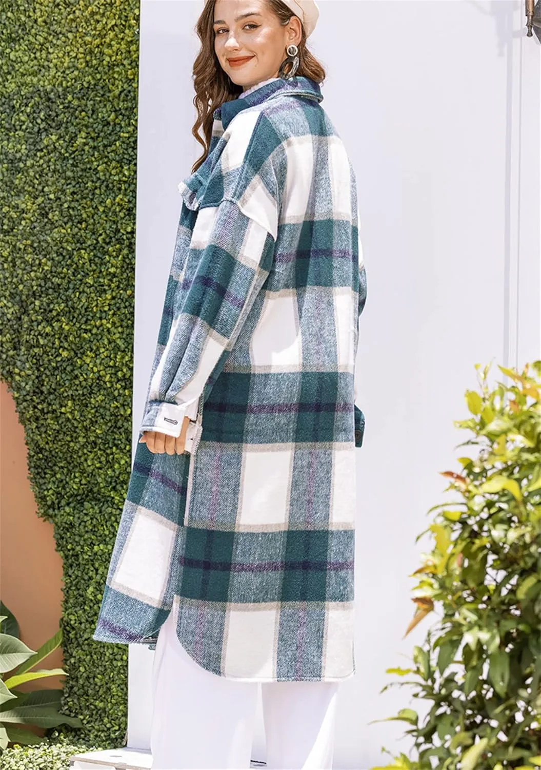 BOFETA Ladies Plaid Jackets Long Sleeve Flannel Shacket Jacket for Women Button Down Plaid Shacket