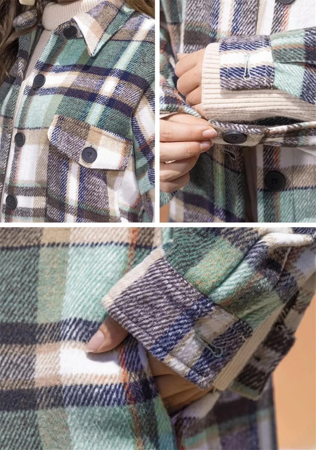BOFETA Ladies Plaid Jackets Long Sleeve Flannel Shacket Jacket for Women Button Down Plaid Shacket