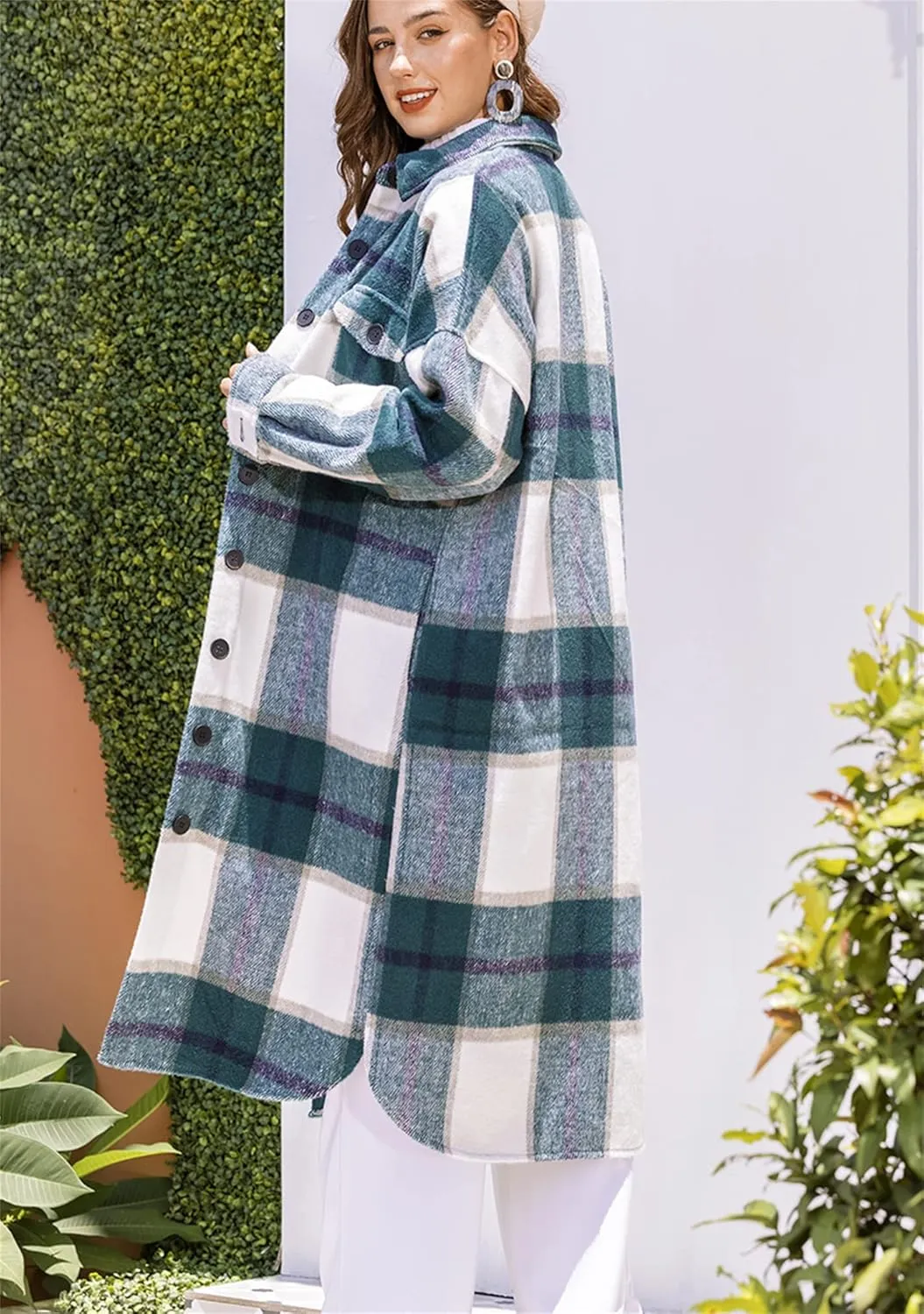 BOFETA Ladies Plaid Jackets Long Sleeve Flannel Shacket Jacket for Women Button Down Plaid Shacket