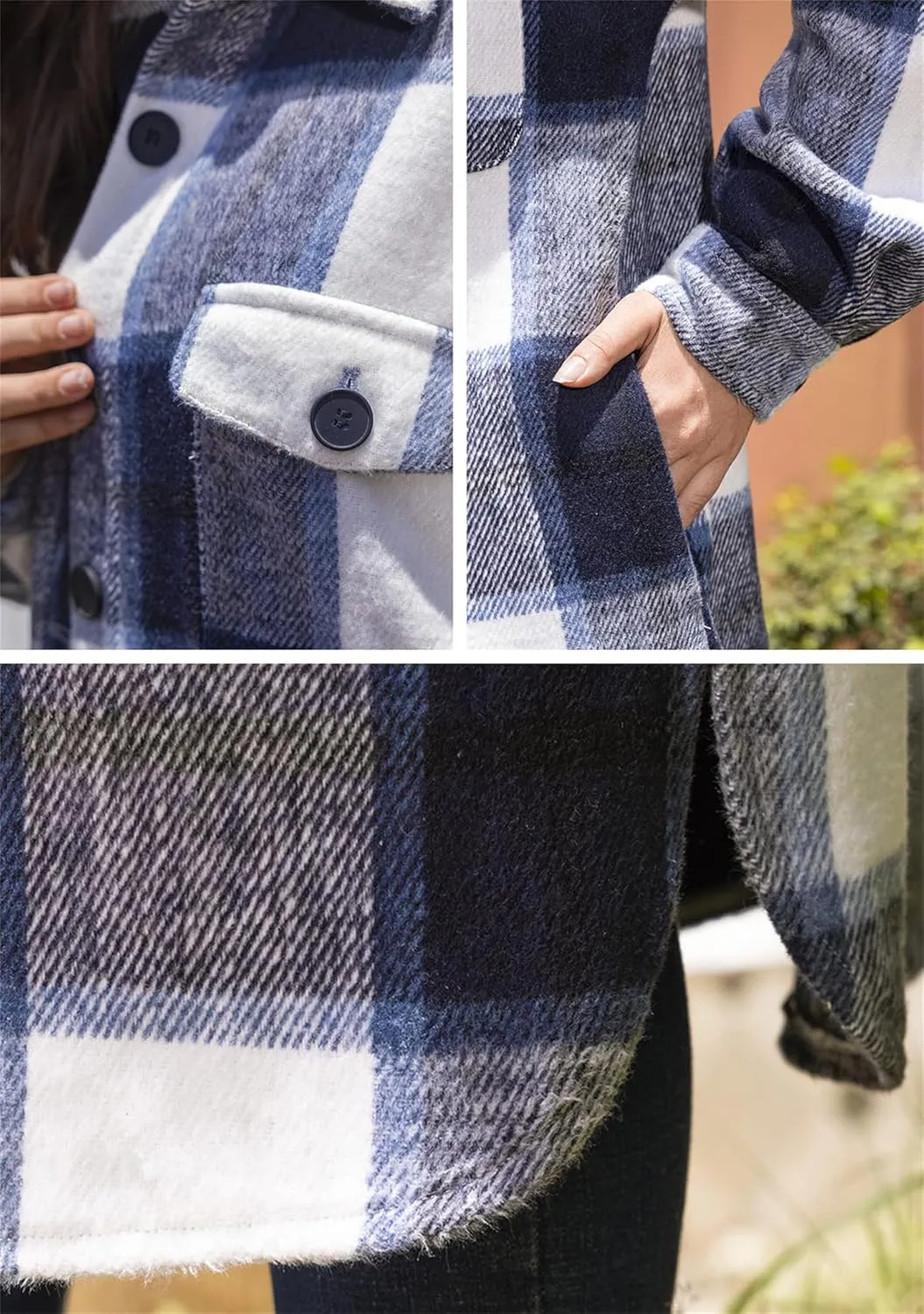 BOFETA Ladies Plaid Jackets Long Sleeve Flannel Shacket Jacket for Women Button Down Plaid Shacket