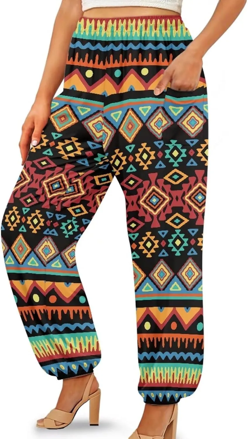 Boho Pants for Women Trendy Harem Pants with Pockets High Waist Yoga Pants Soft Athletic Pants Casual Activewear