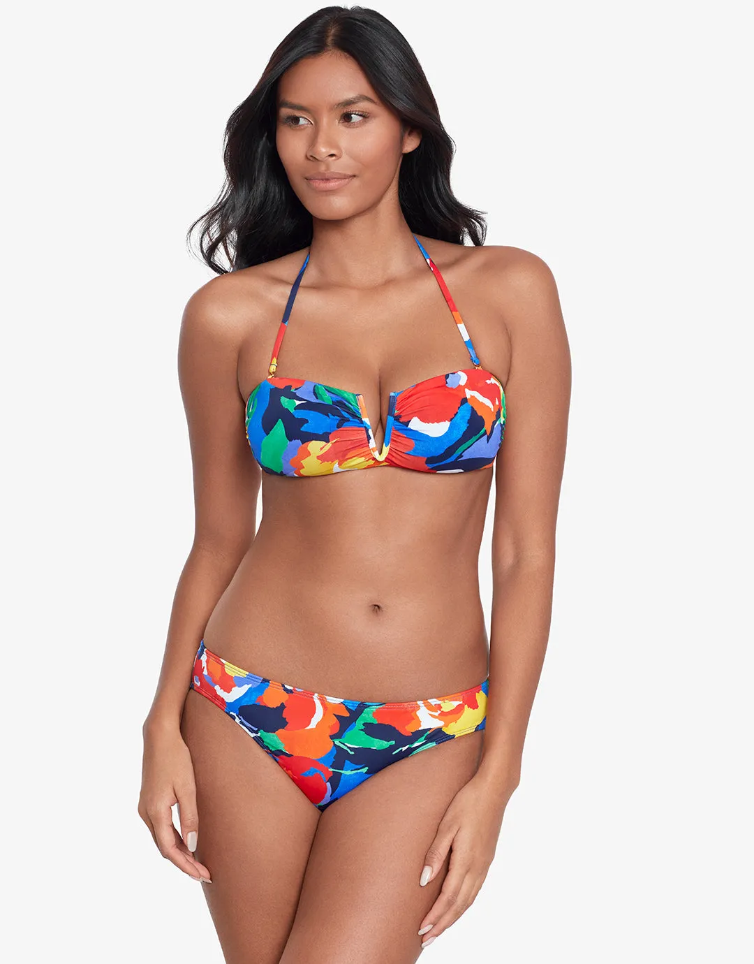 Bold Abstract Floral V Wire Bandeau Bikini Top