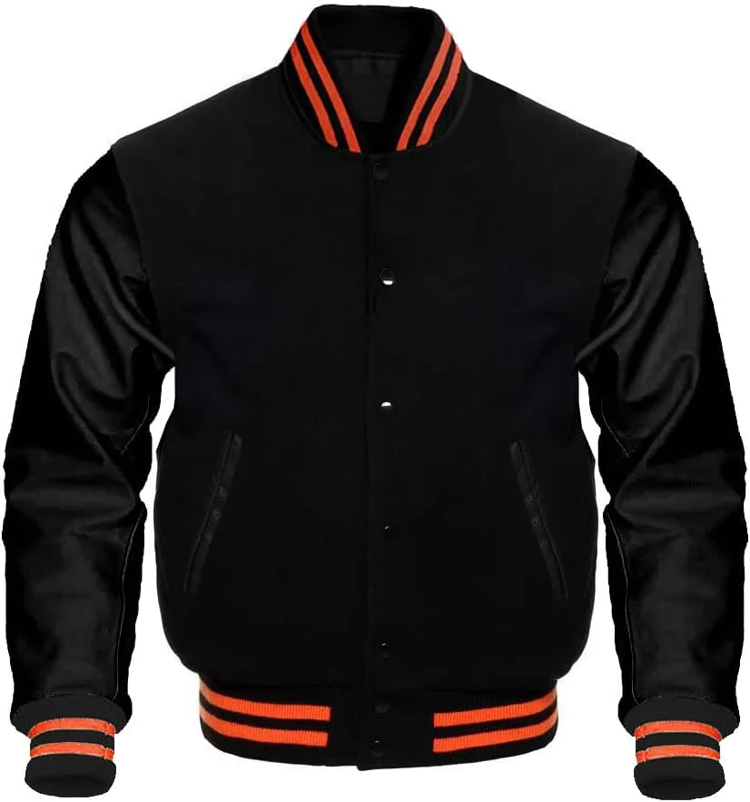 Bomber Jacket Baseball Letterman Varsity Jackets Genuine Leather Sleeves and Wool Color Options