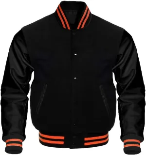 Bomber Jacket Baseball Letterman Varsity Jackets Genuine Leather Sleeves and Wool Color Options